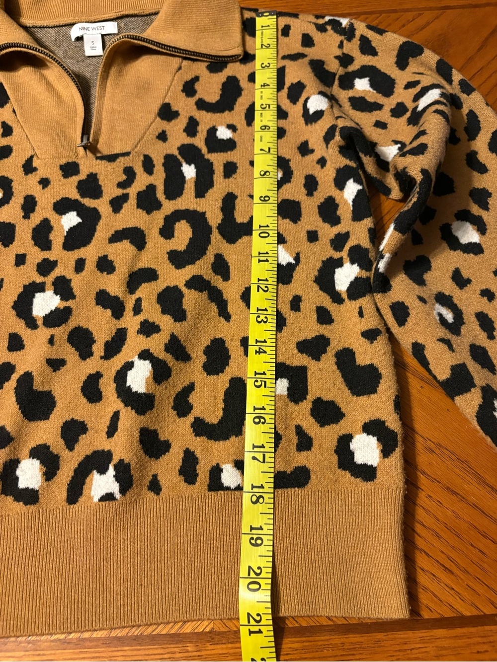 Nine West Leopard Print Quarter-Zip Sweater in Camel and Black small - Picture 3 of 7